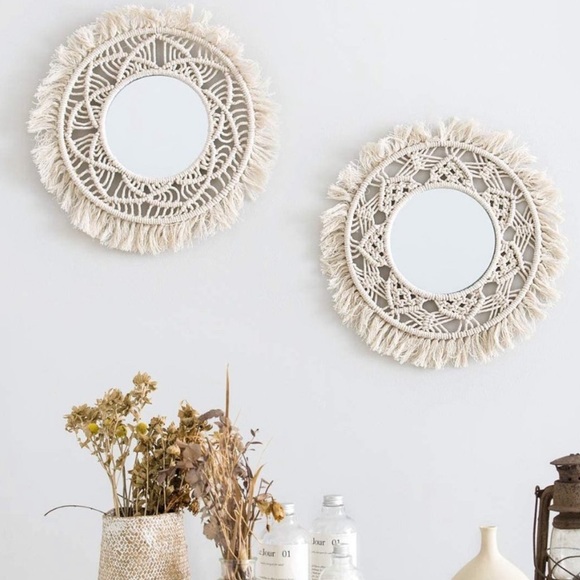 2pc Urban Outfitter Macrame Boho Wall Mirror Hang
